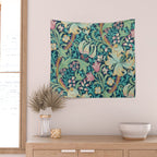 William Morris Golden Lily Bright Green Gold Pink Wall Tapestry Gallery Image 2