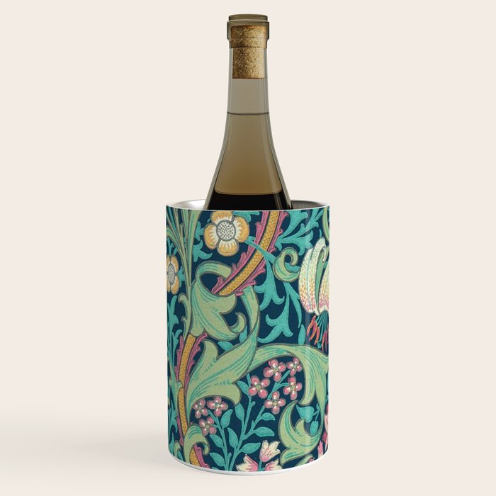 William Morris Golden Lily Bright Green Gold Pink Wine Chiller Gallery Image 2