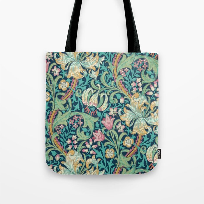 William Morris Golden Lily Bright Green Gold Pink Tote Bag Gallery Image 1