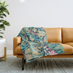 William Morris Golden Lily Bright Green Gold Pink Throw Blanket Gallery Image 1