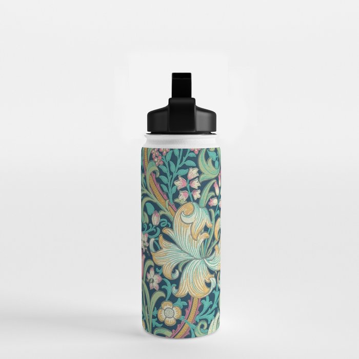 William Morris Golden Lily Bright Green Gold Pink Water Bottle Gallery Image 2