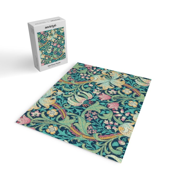 William Morris Golden Lily Bright Green Gold Pink Jigsaw Puzzle Gallery Image 2
