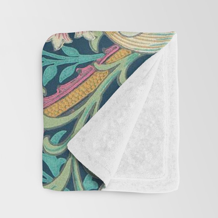 William Morris Golden Lily Bright Green Gold Pink Throw Blanket Gallery Image 3