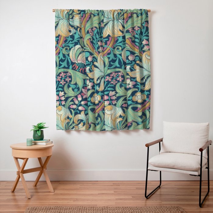 William Morris Golden Lily Bright Green Gold Pink Window Curtain Gallery Image 3