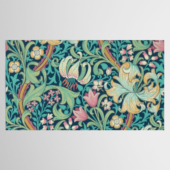 William Morris Golden Lily Bright Green Gold Pink Tablecloth Gallery Image 2