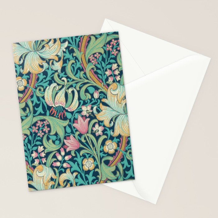 William Morris Golden Lily Bright Green Gold Pink Stationery Card Gallery Image 2