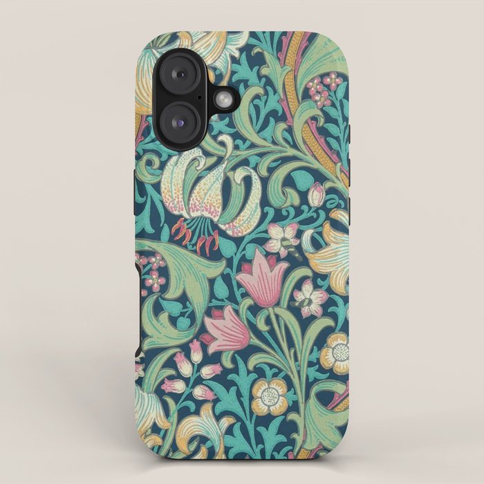 William Morris Golden Lily Bright Green Gold Pink iPhone Case Gallery Image 1