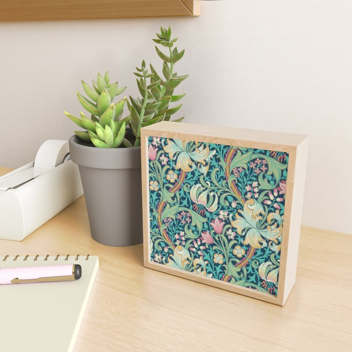 William Morris Golden Lily Bright Green Gold Pink Mini Art Print Gallery Image 2