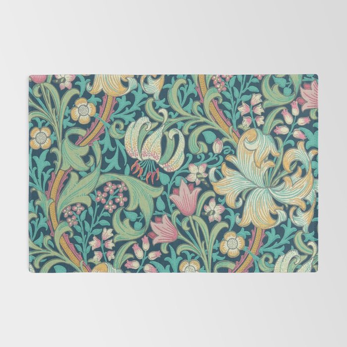 William Morris Golden Lily Bright Green Gold Pink Rug Gallery Image 2