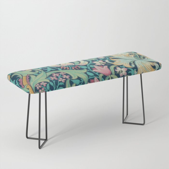 William Morris Golden Lily Bright Green Gold Pink Bench Gallery Image 1