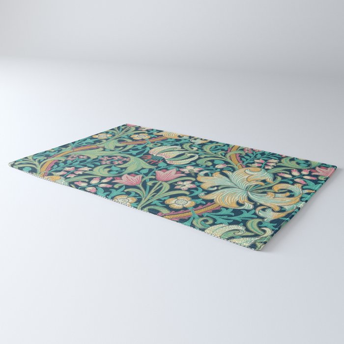 William Morris Golden Lily Bright Green Gold Pink Rug Gallery Image 3