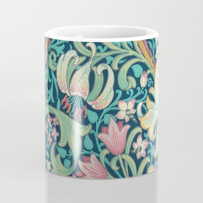 William Morris Golden Lily Bright Green Gold Pink Coffee Mug Gallery Image 4