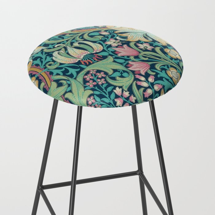 William Morris Golden Lily Bright Green Gold Pink Stool Gallery Image 2