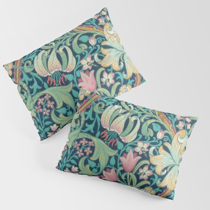 William Morris Golden Lily Bright Green Gold Pink Pillow Sham Gallery Image 3