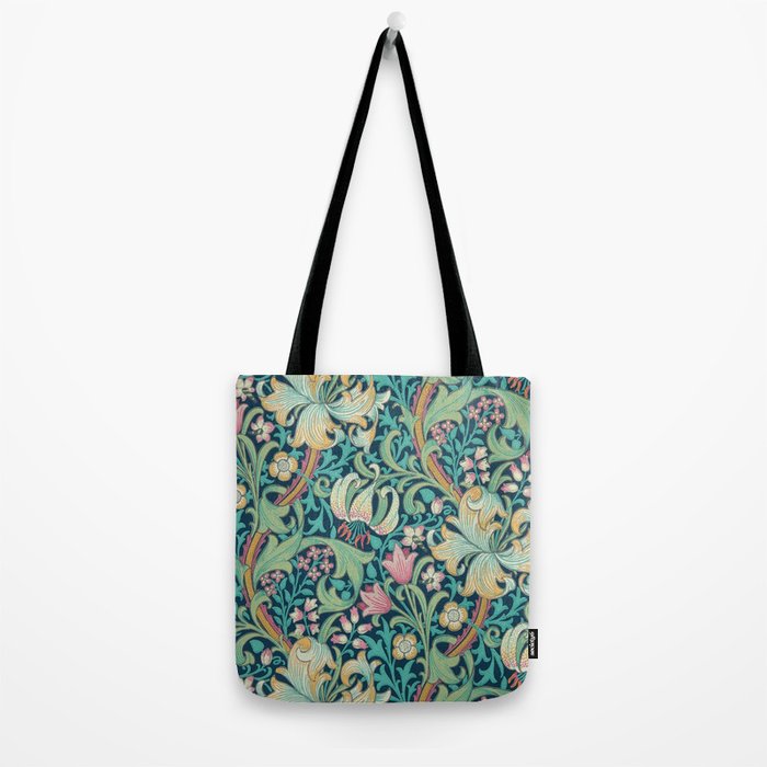 William Morris Golden Lily Bright Green Gold Pink Tote Bag Gallery Image 2