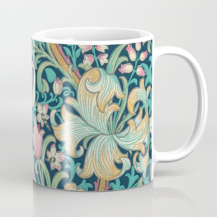 William Morris Golden Lily Bright Green Gold Pink Coffee Mug Gallery Image 1