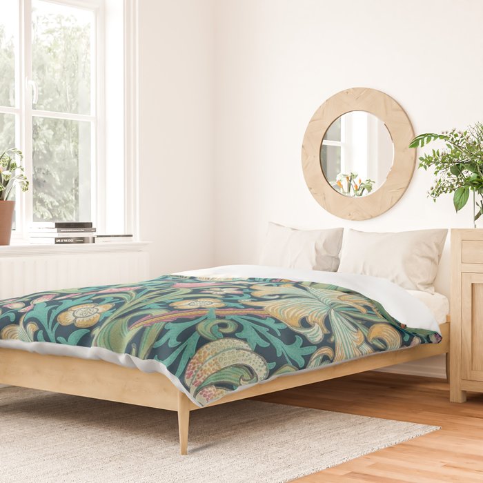 William Morris Golden Lily Bright Green Gold Pink Duvet Cover Gallery Image 2