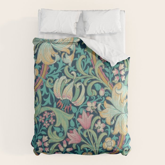 William Morris Golden Lily Bright Green Gold Pink Comforter Gallery Image 6