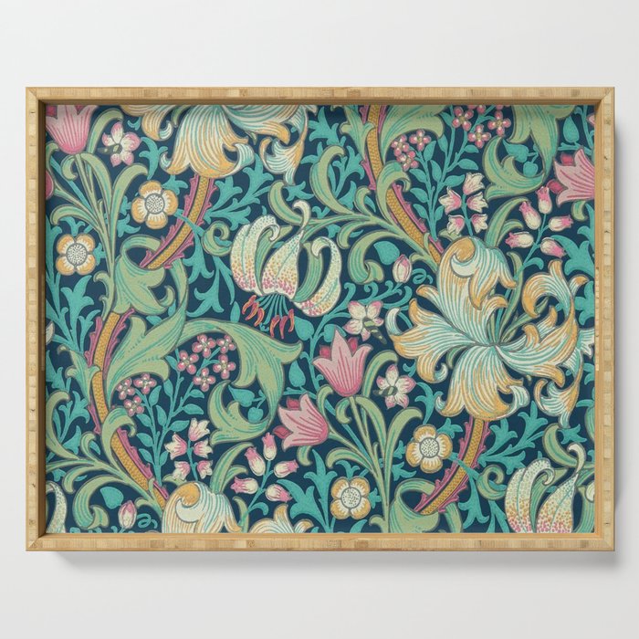 William Morris Golden Lily Bright Green Gold Pink Serving Tray Gallery Image 1