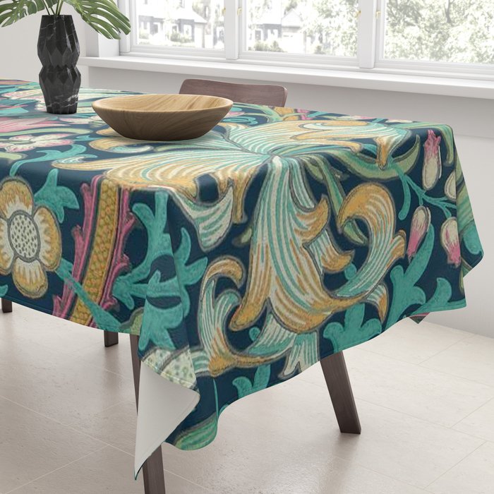 William Morris Golden Lily Bright Green Gold Pink Tablecloth Gallery Image 3