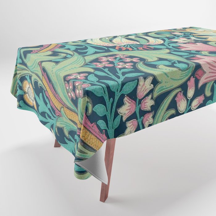 William Morris Golden Lily Bright Green Gold Pink Tablecloth Gallery Image 1