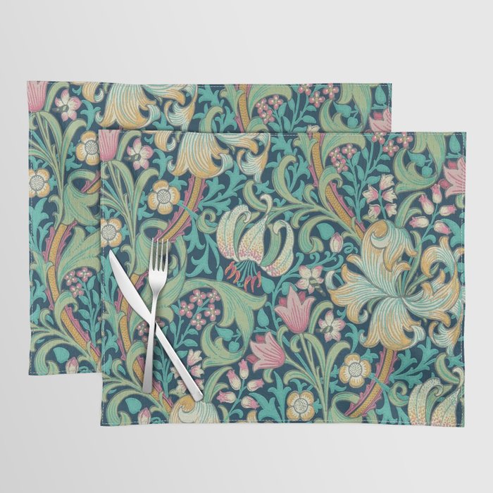 William Morris Golden Lily Bright Green Gold Pink Placemat Gallery Image 1