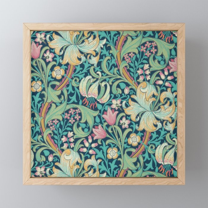 William Morris Golden Lily Bright Green Gold Pink Mini Art Print Gallery Image 1