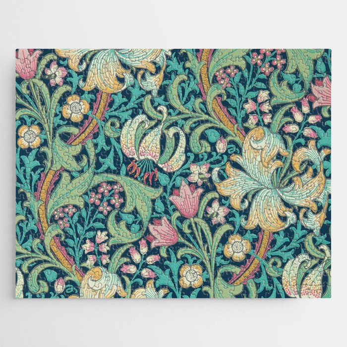 William Morris Golden Lily Bright Green Gold Pink Jigsaw Puzzle Gallery Image 1