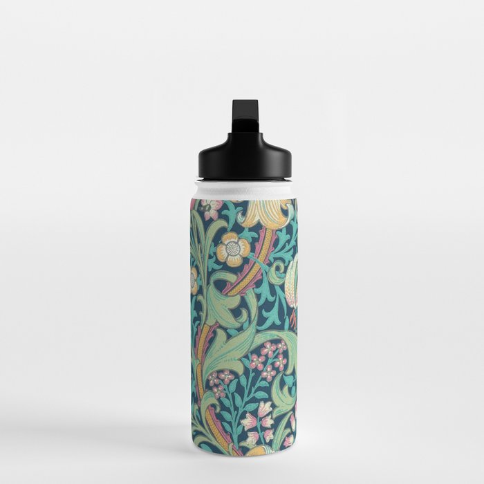William Morris Golden Lily Bright Green Gold Pink Water Bottle Gallery Image 3