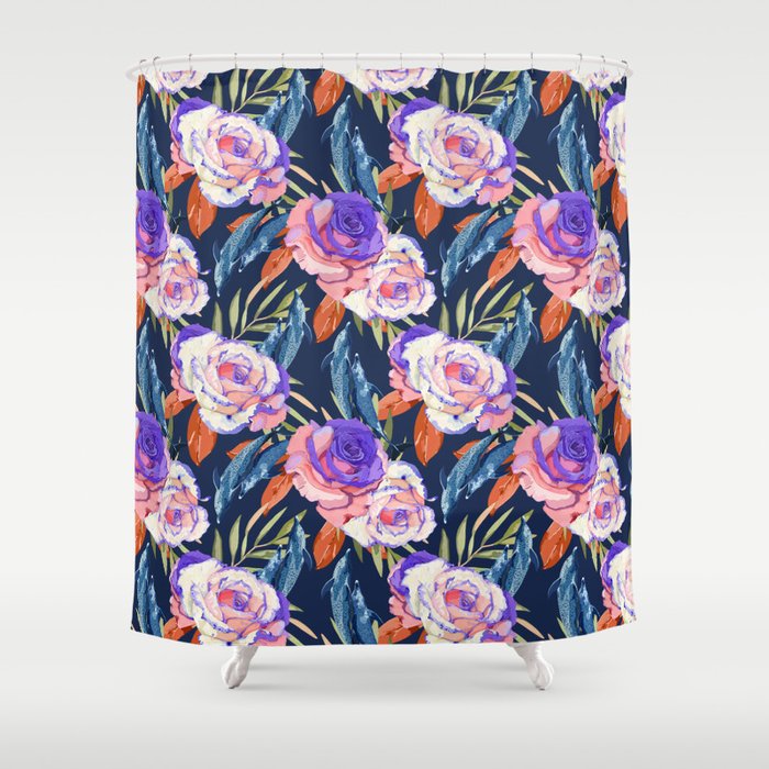 Dark landscape dolphins in the roses Shower Curtain Gallery Image 1