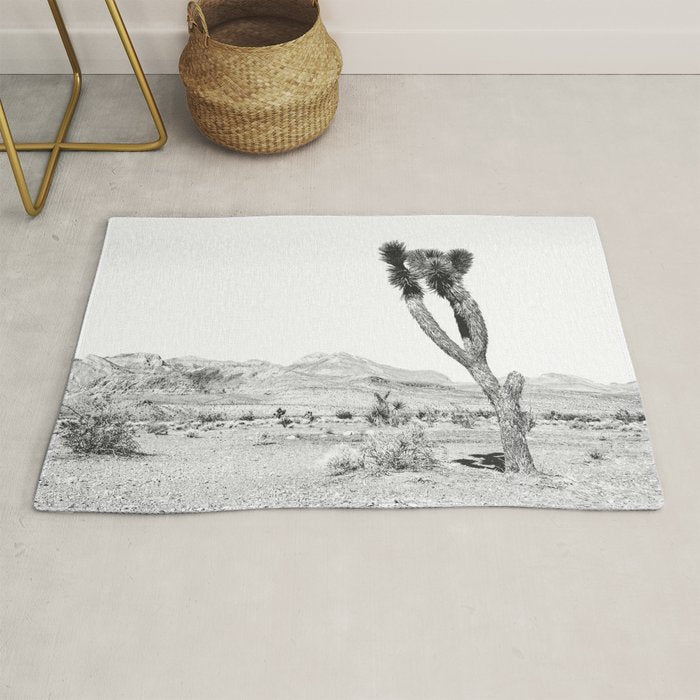 Vintage Desert Scape B&W // Cactus Nature Summer Sun Landscape Black and White Photography Rug Gallery Image 1