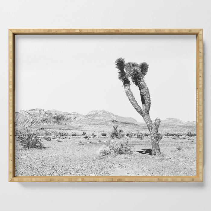 Vintage Desert Scape B&W // Cactus Nature Summer Sun Landscape Black and White Photography Serving Tray Gallery Image 1
