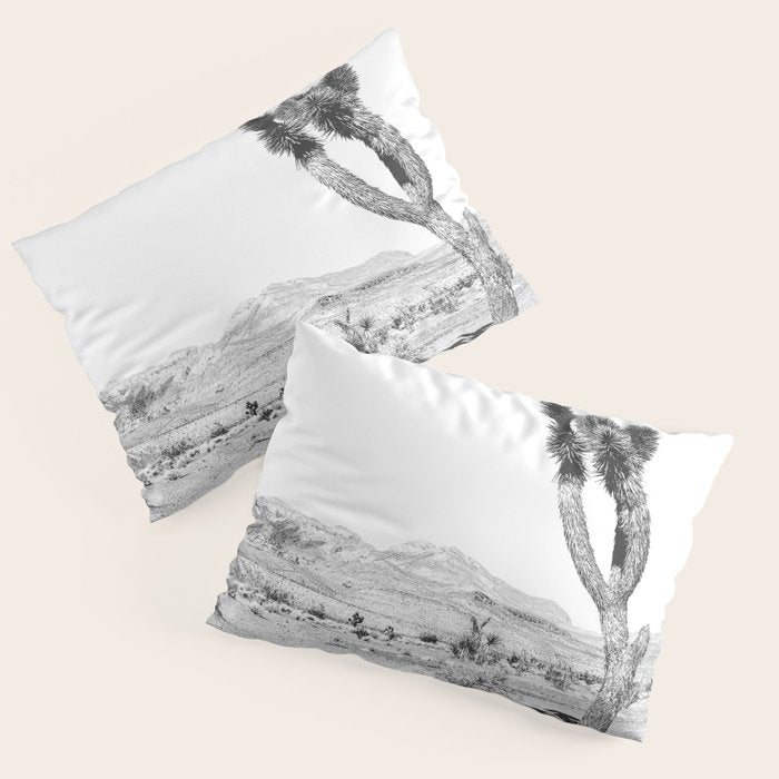 Vintage Desert Scape B&W // Cactus Nature Summer Sun Landscape Black and White Photography Pillow Sham Gallery Image 3