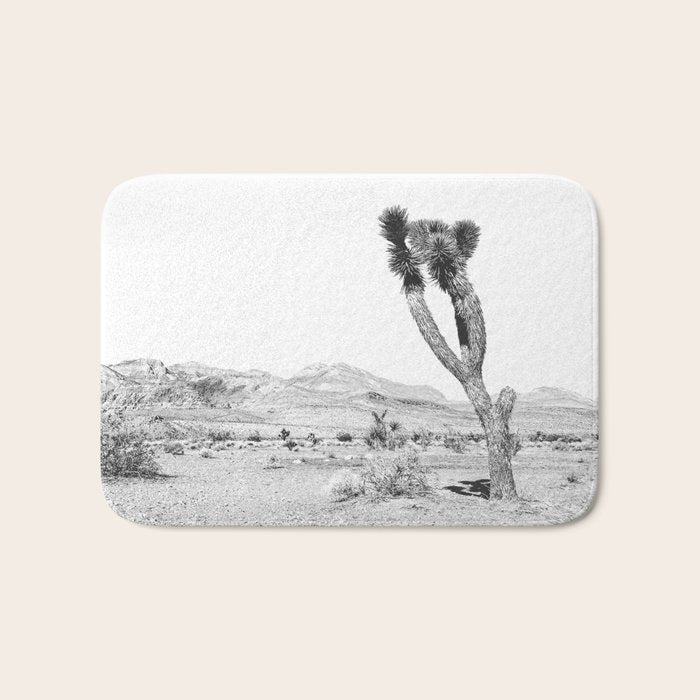 Vintage Desert Scape B&W // Cactus Nature Summer Sun Landscape Black and White Photography Bath Mat Gallery Image 1