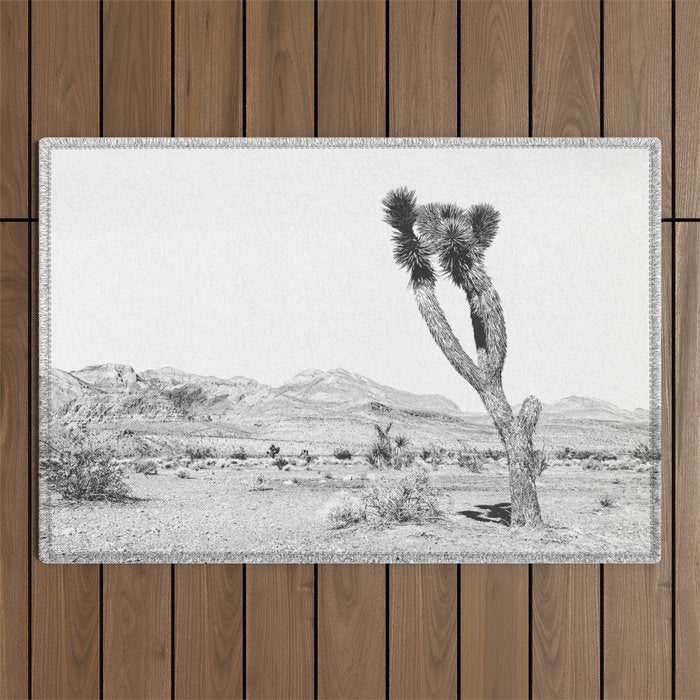 Vintage Desert Scape B&W // Cactus Nature Summer Sun Landscape Black and White Photography Outdoor Rug Gallery Image 1