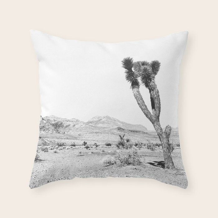Vintage Desert Scape B&W // Cactus Nature Summer Sun Landscape Black and White Photography Throw Pillow Gallery Image 1