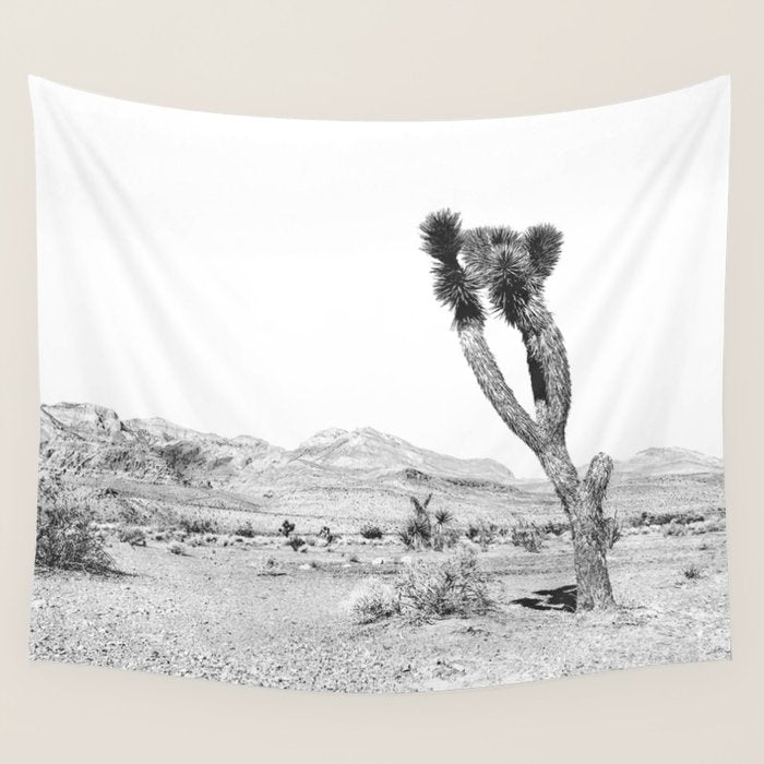 Vintage Desert Scape B&W // Cactus Nature Summer Sun Landscape Black and White Photography Wall Tapestry Gallery Image 4