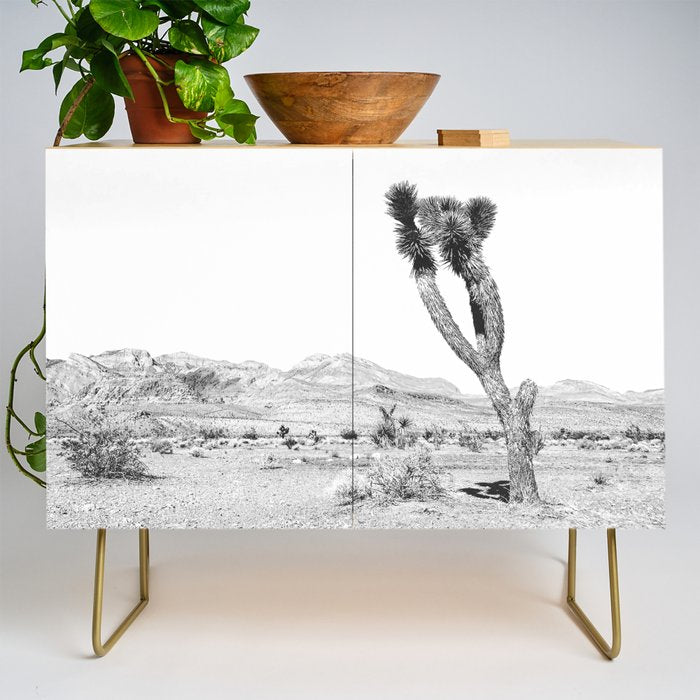 Vintage Desert Scape B&W // Cactus Nature Summer Sun Landscape Black and White Photography Credenza Gallery Image 1