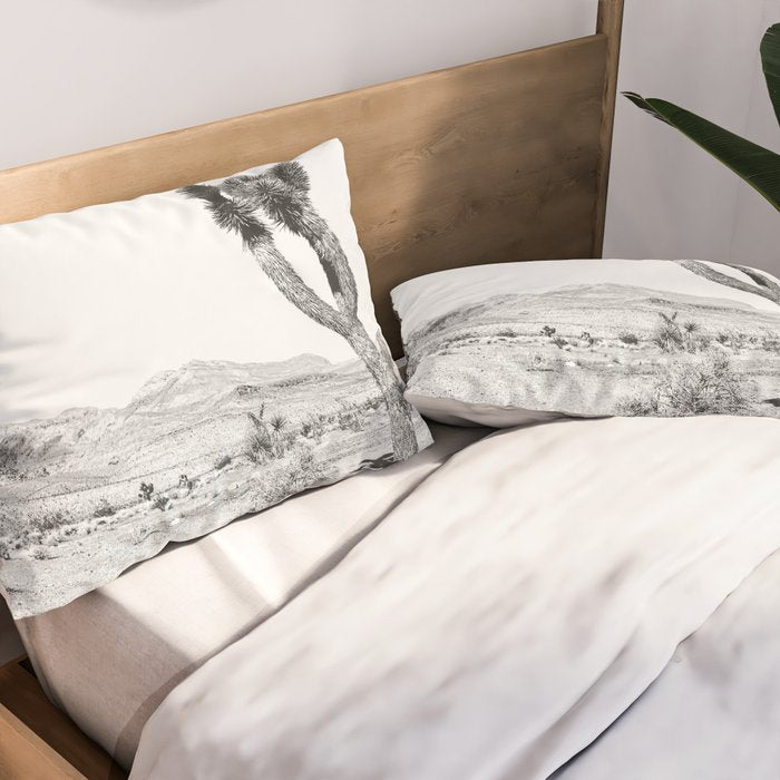 Vintage Desert Scape B&W // Cactus Nature Summer Sun Landscape Black and White Photography Pillow Sham Gallery Image 2