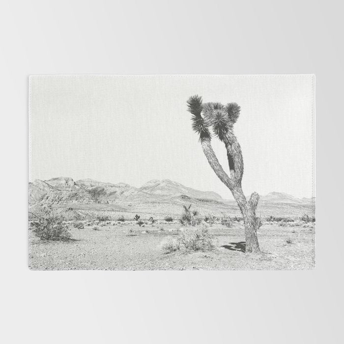 Vintage Desert Scape B&W // Cactus Nature Summer Sun Landscape Black and White Photography Rug Gallery Image 2