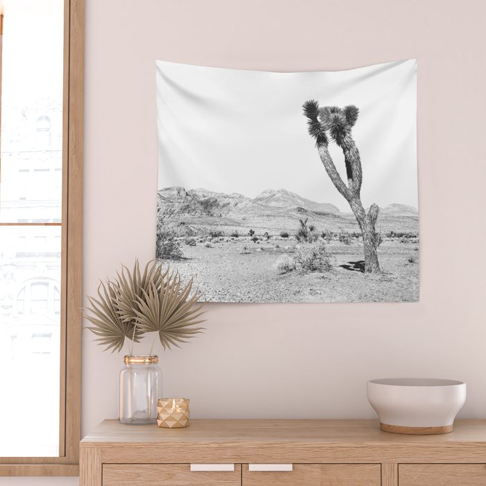 Vintage Desert Scape B&W // Cactus Nature Summer Sun Landscape Black and White Photography Wall Tapestry Gallery Image 2