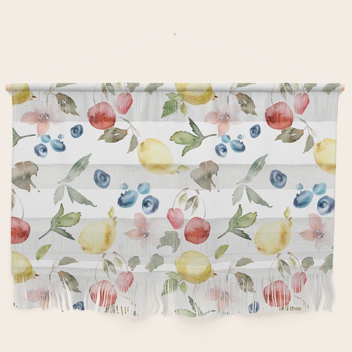 Lemon Berries and Cherries Watercolor Pattern Wall Hanging Gallery Image 1