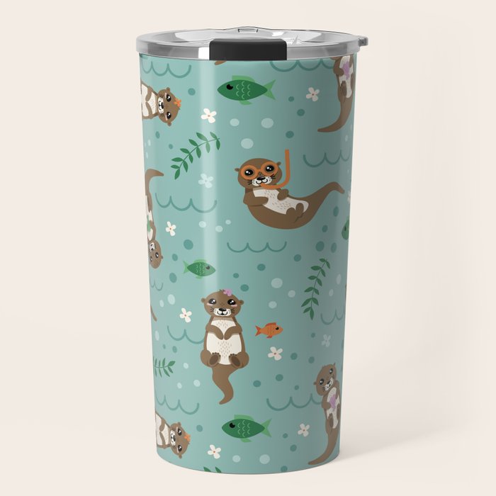 Kawaii Otters Playing Underwater Travel Mug Gallery Image 1