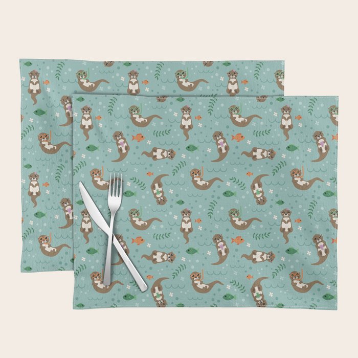 Kawaii Otters Playing Underwater Placemat Gallery Image 1