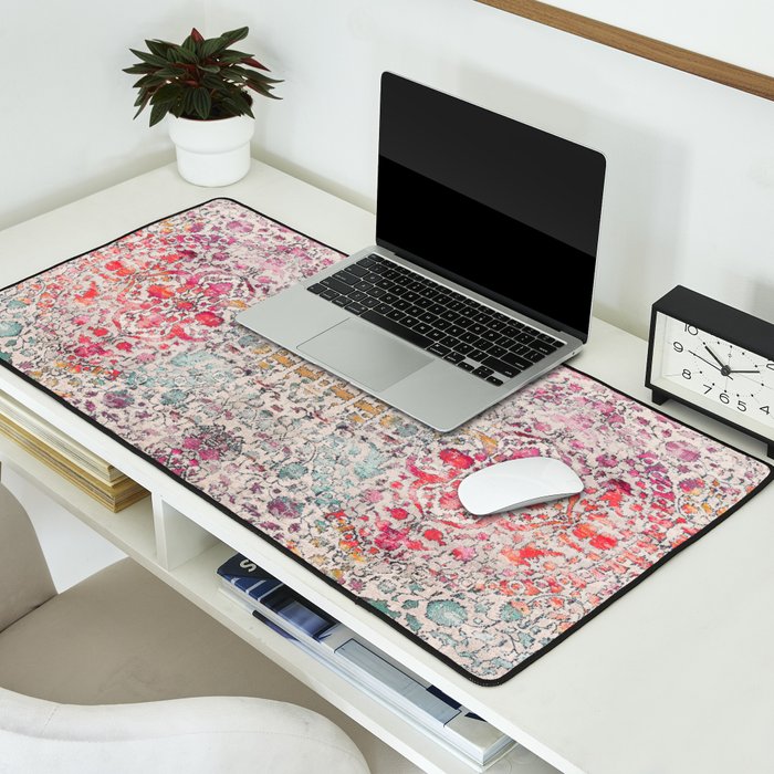 N258 - Vintage Glam Farmhouse Boho Traditional Floral Moroccan Style Desk Mat Gallery Image 2