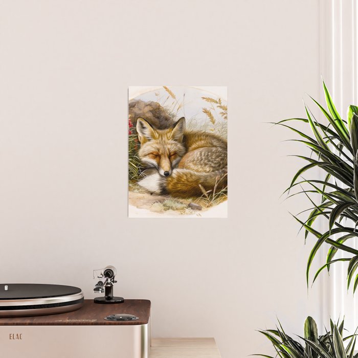 Fox Sleeping Vintage Illustration Poster Gallery Image 2