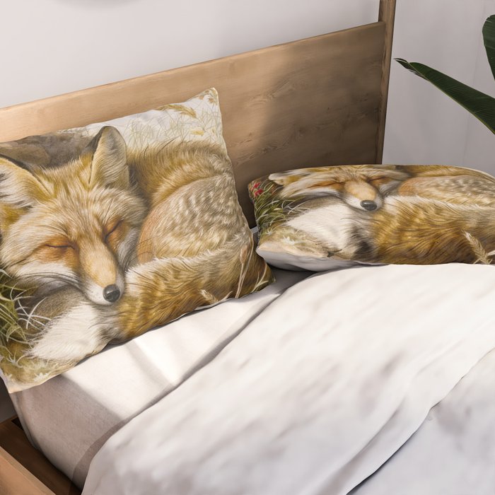 Fox Sleeping Vintage Illustration Pillow Sham Gallery Image 2