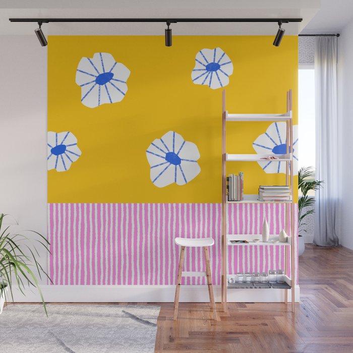 Scattered Flowers and Stripes Wall Mural Gallery Image 1