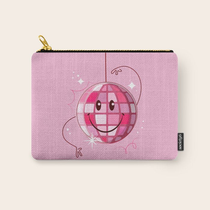 Smiley Pink Disco Ball Carry All Pouch Gallery Image 1