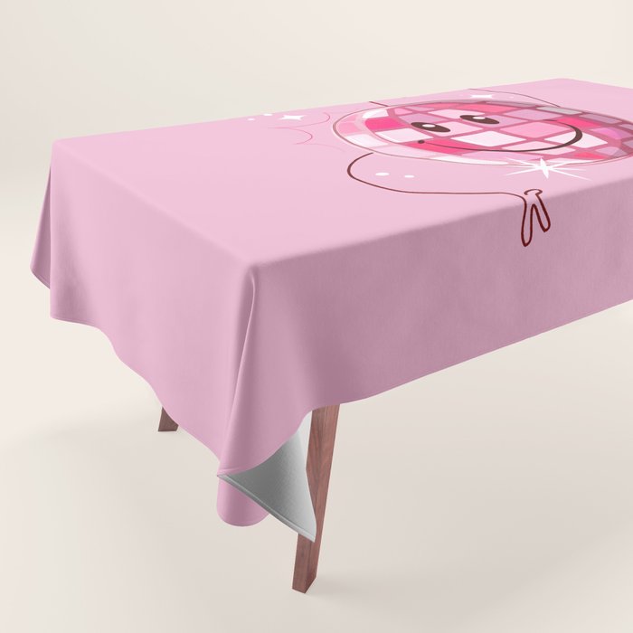 Smiley Pink Disco Ball Tablecloth Gallery Image 1